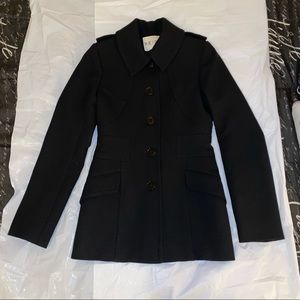 Reiss Women’s Size XS Black Coat Button Front Flap Pockets Wool Blend Fitted.